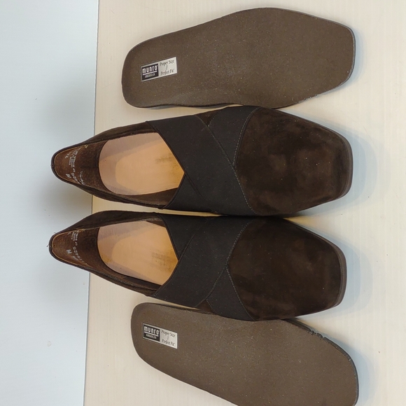 Munro American Zena Brwn Suede Slip-On Walking Wedge Black Elastic Crossing Gore - Picture 16 of 16